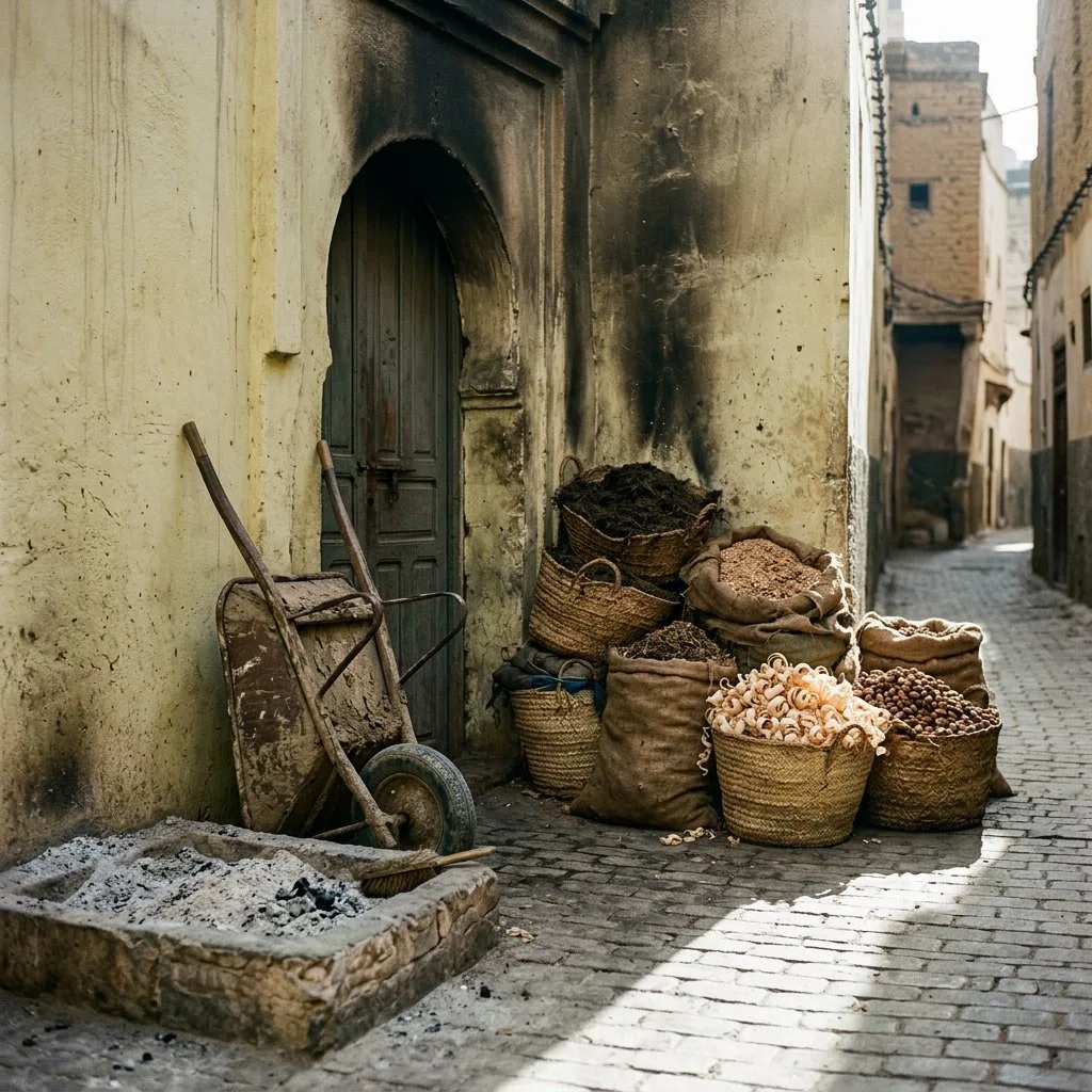 Il combustibile dell'hammam alla porta di servizio, sul vicolo