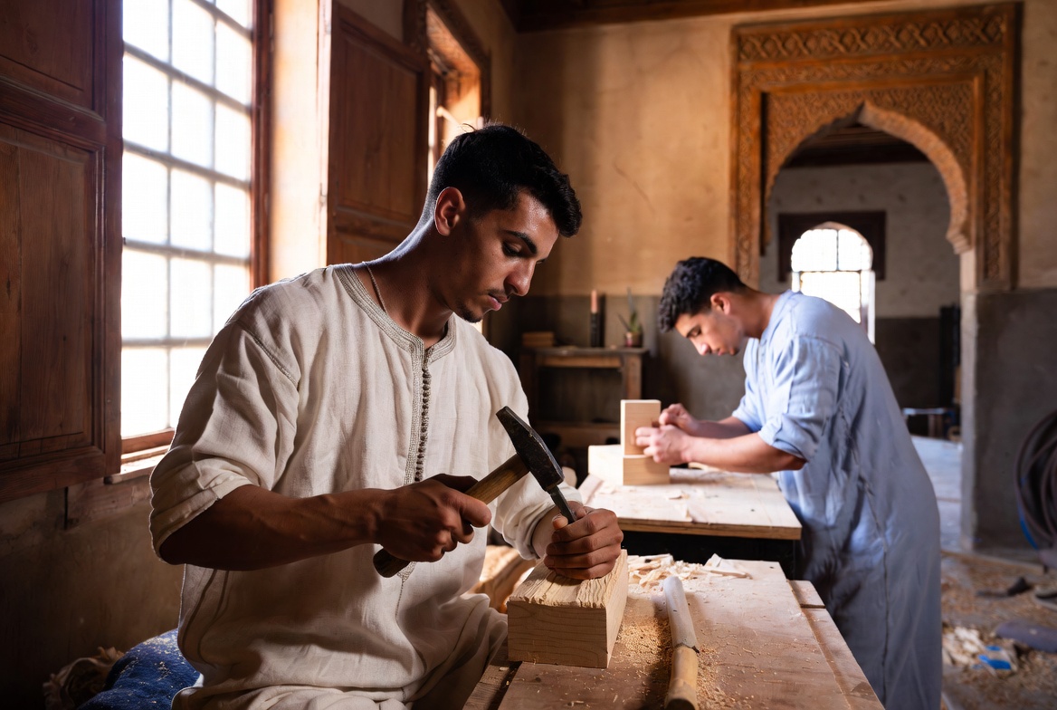 Jeune apprenti sculptant le bois