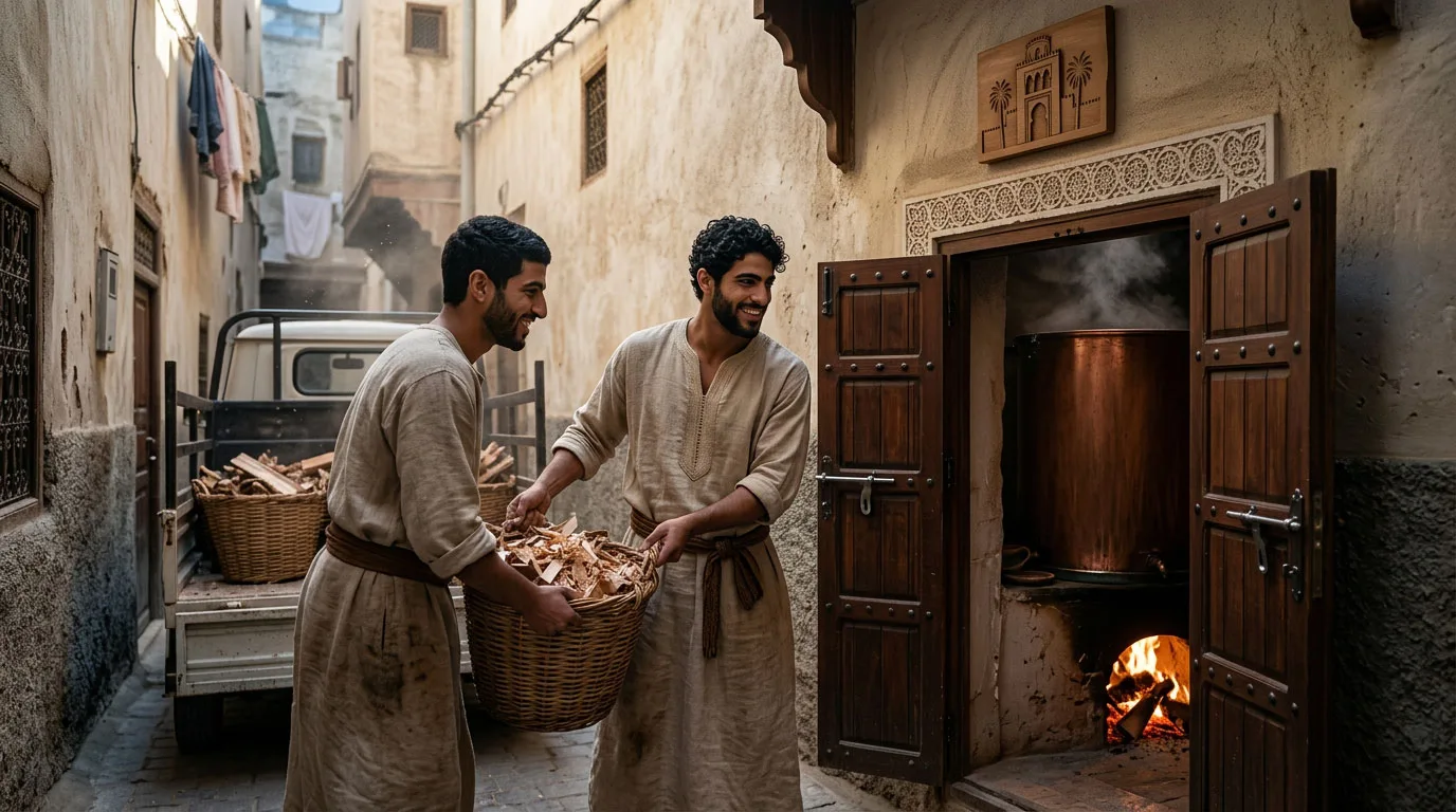 I cascami della bottega del legno portati al focolare: ciò che la casa produce, essa lo brucia